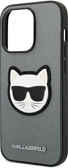 Mbështjellës Karl Lagerfeld KLHCP14LSAPCHG për iPhone 14 Pro 6.1", Saffiano Choupette, Argjend