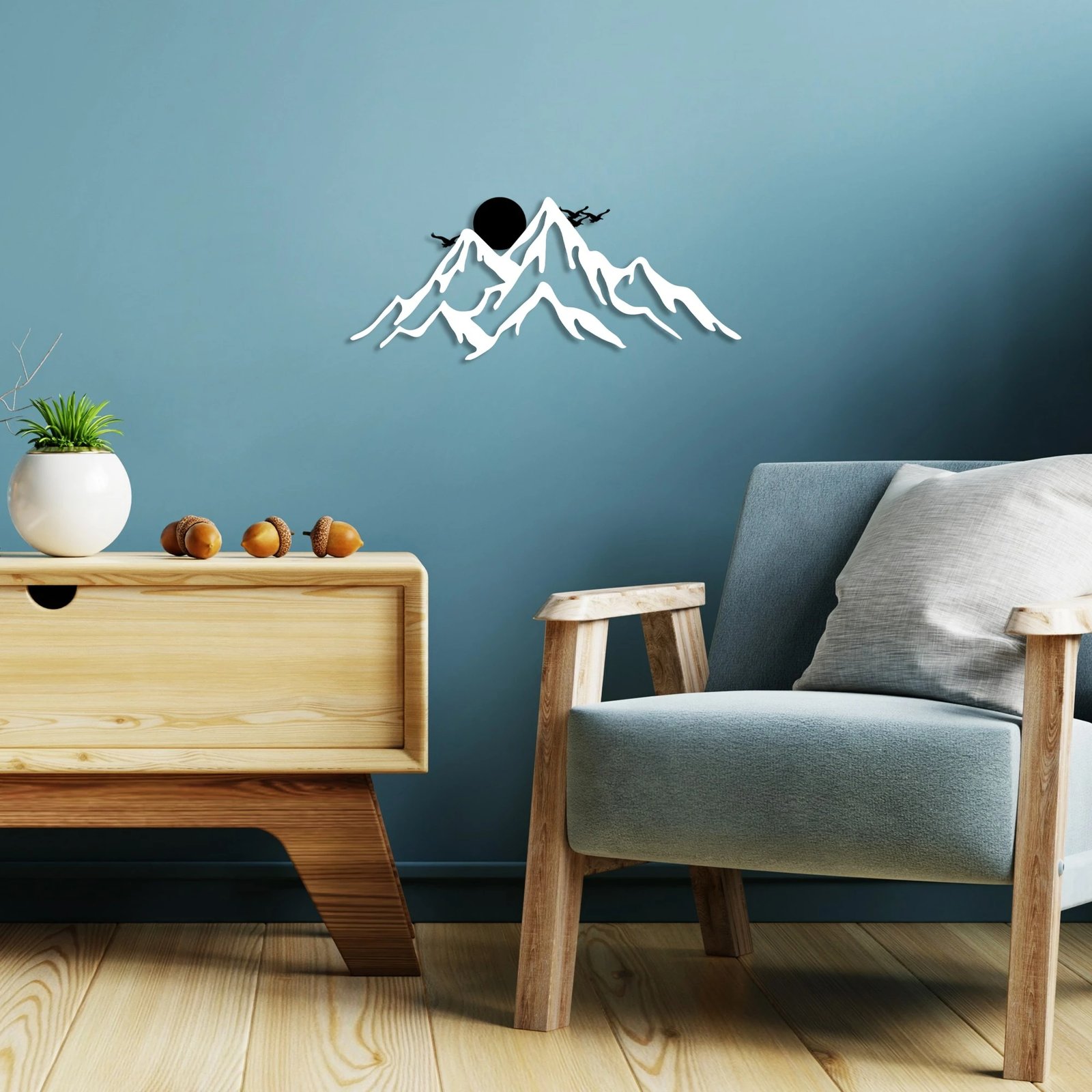 Aksesor muri dekorativ prej metali, Wallity, mal i plotë dhe male, 2 copë, ngjyrë e zezë dhe e bardhë, 50x21cm