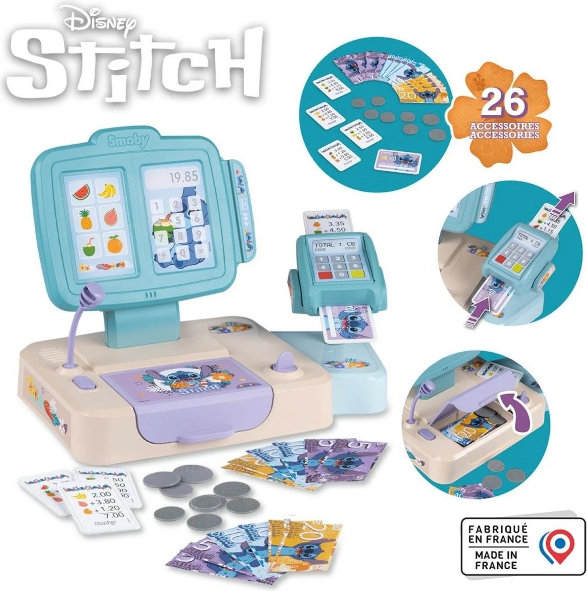 Kasë lodër Smoby Stitch me lexues kartelash, shumëngjyrëshe, set aksesorësh