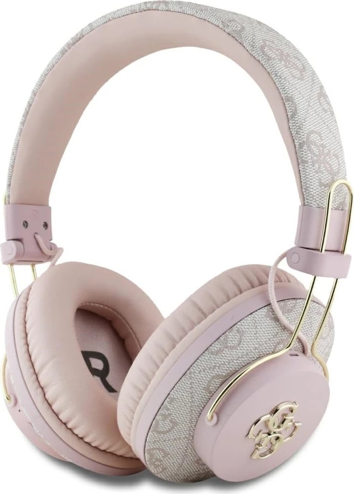 Kufje Guess Metal 4G Logo on-ear, Bluetooth 5.3, rozë, me çantë mbrojtëse