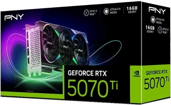 Kartelë grafike PNY GeForce RTX 5070 Ti OC 3F ARGB, 16 GB, 256-bit, 3 ventilatorë