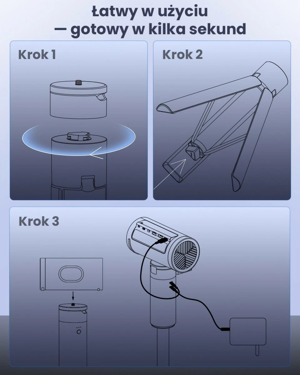 Tripod me powerbank JMGO P0X1 20000 mAh USB-C për pajisje me fiksim 1/4", e zezë