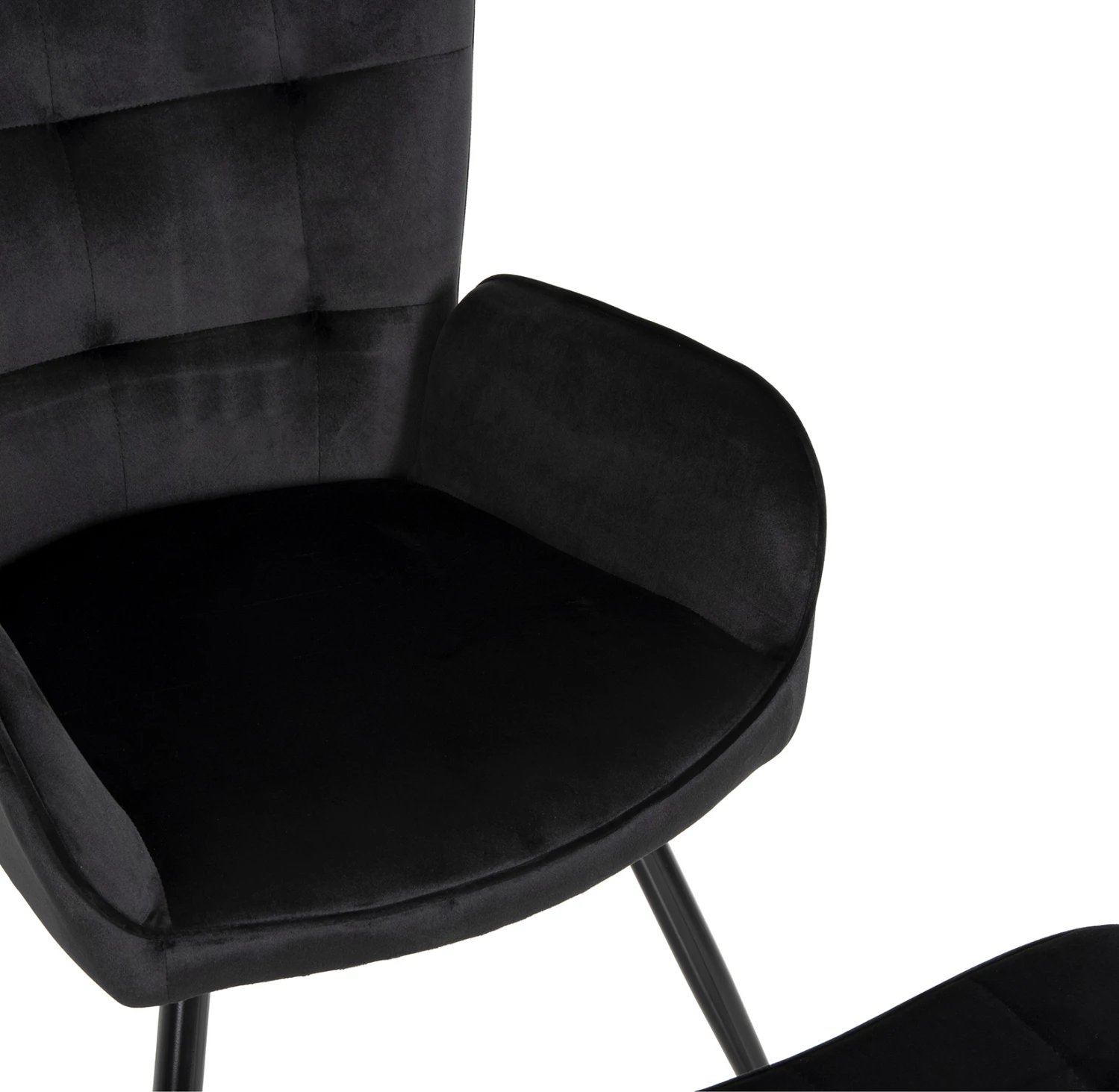 Karrige me mbështetëse për këmbë CRAWLEY FH8918.04, kadife e zezë, këmbë metalike, 70x57x103Hcm