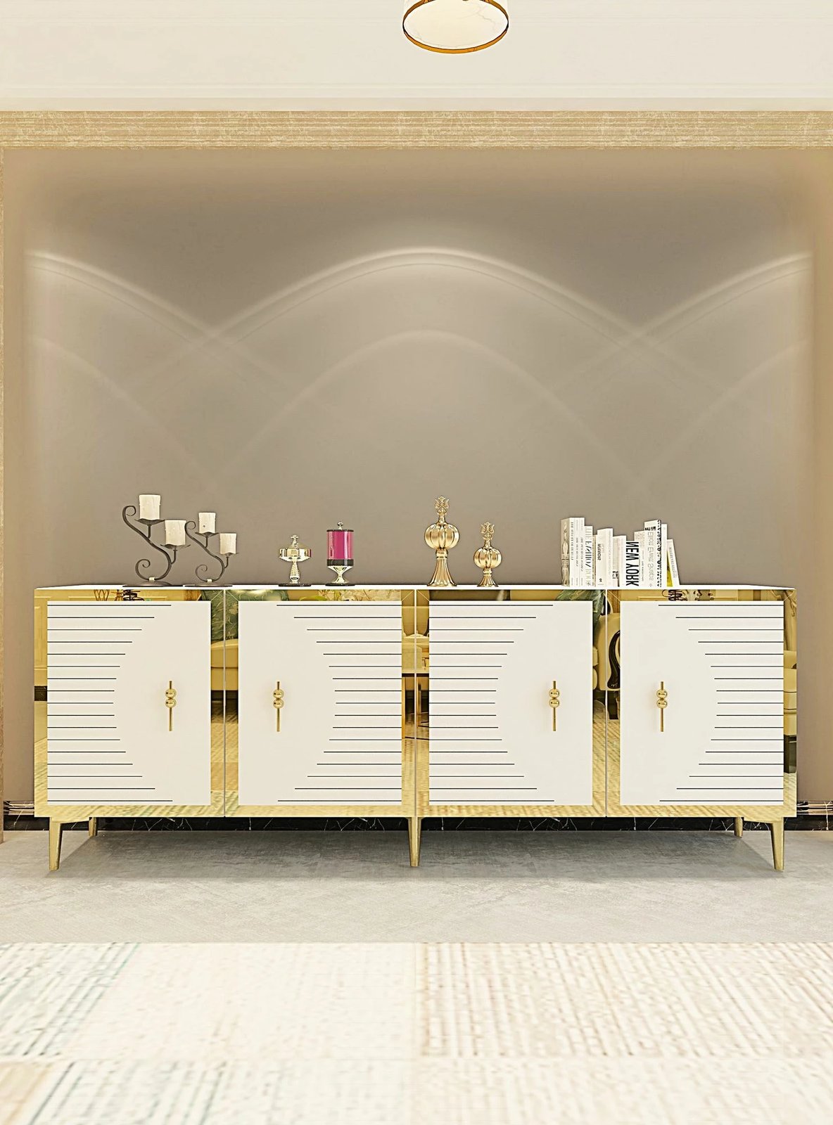 Konsolë Skye Decor, Tuna 180, e bardhë dhe ari