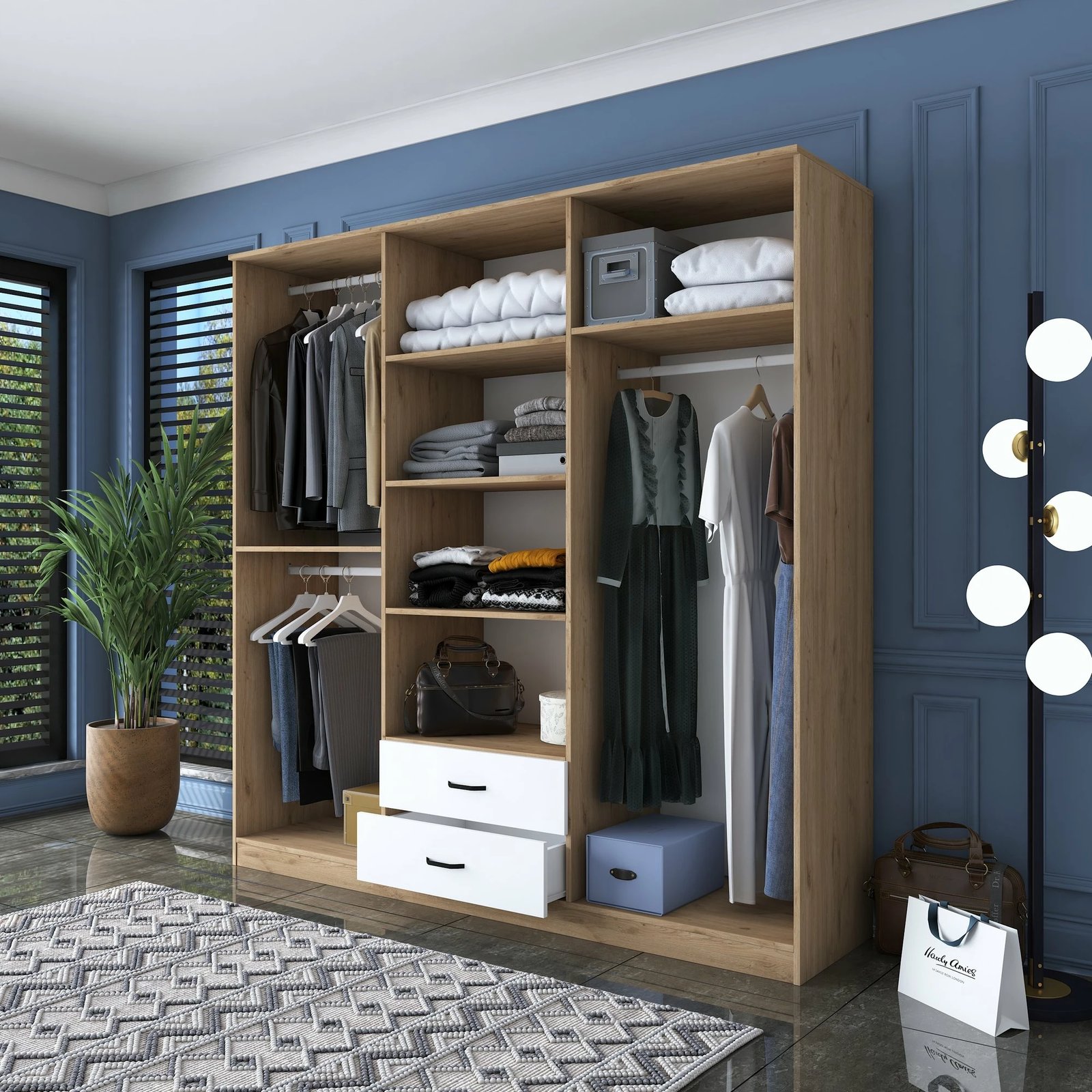 Dollap Hanah Home, BA111 - 2324, ngjyrë arr dhe e bardhë, 210x210x51.5cm