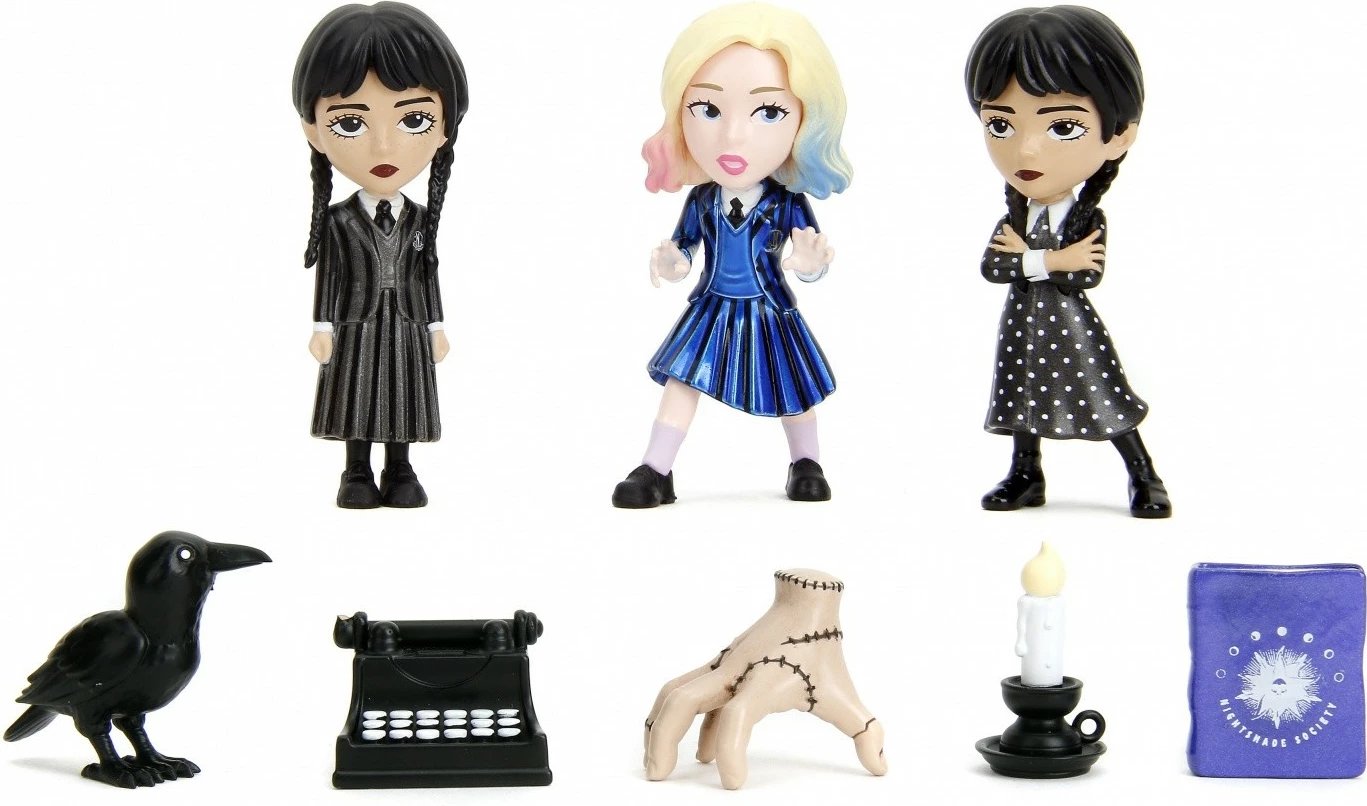 Figurinë metalike koleksionuese Wednesday Jada Toys Deluxe Blind Pack, 2.5 inç, set prej 8 copë