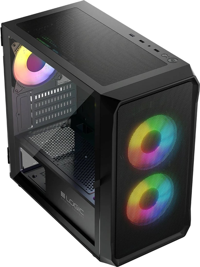 Kasë, Logic Concept, Portos ARGB Mini, Mini Tower Micro ATX, 3x 120 mm ARGB, panel anësor Tempered Glass, USB 3.0, e zezë