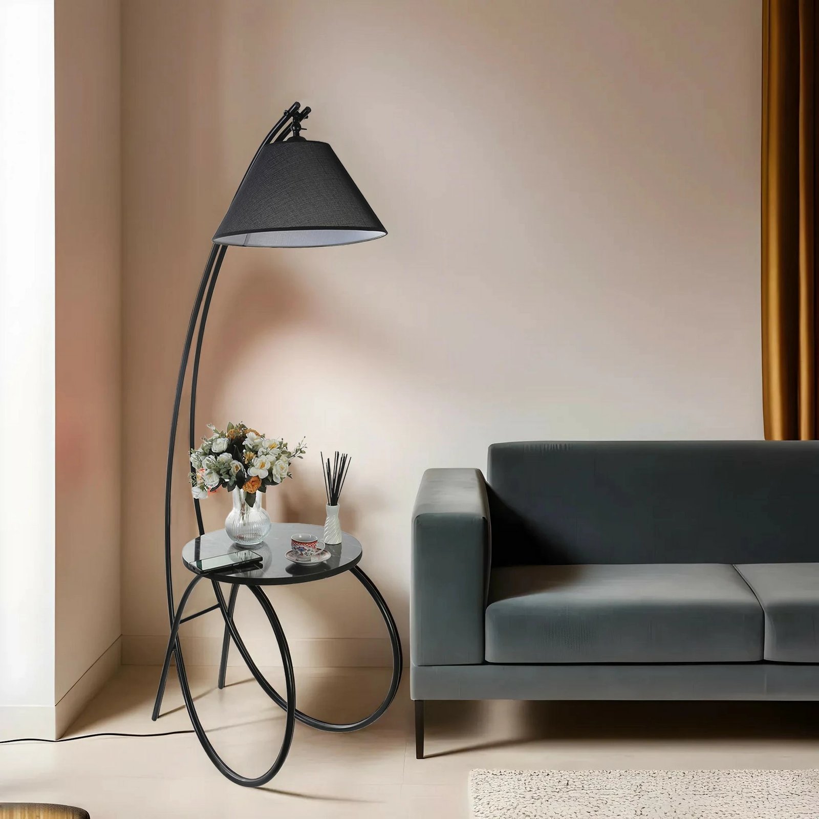 Llambë dyshemeje Opviq, e zezë, me tavolinë, 8847-1