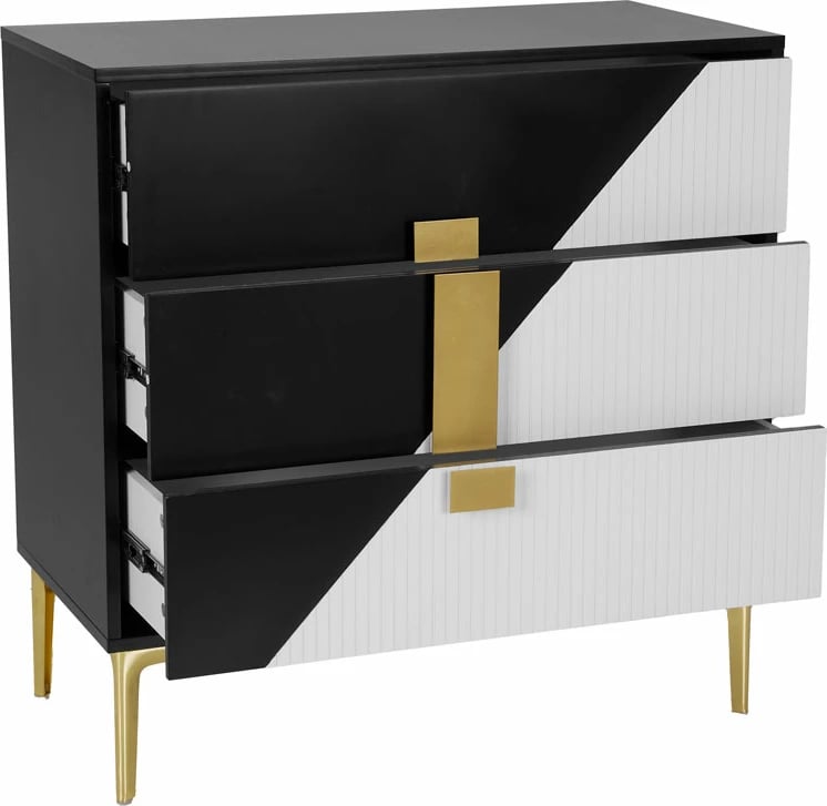 Komodë New York, 3 sirtarë, e bardhë/zezë, 80x40x80