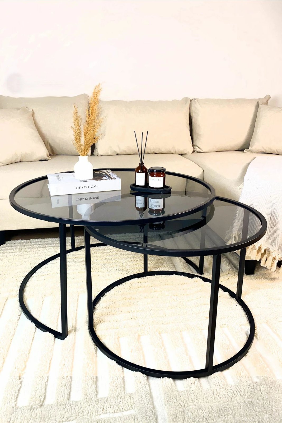 Set tavolinash kafeje Hanah Home, Tokyo 80, e zezë dhe fume