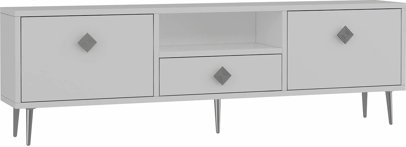 Komodë TV Skye Decor, 1308-DROP-1, e bardhë, argjend