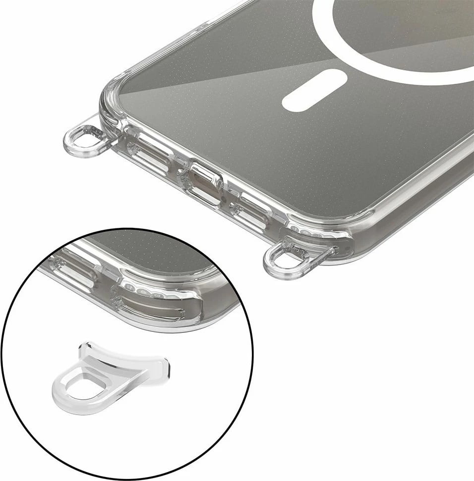 Mbështjellës Tech-Protect FlexAir Chain MagSafe për iPhone 16 Pro, Transparent + 2 litarë (i zi dhe bezhë)