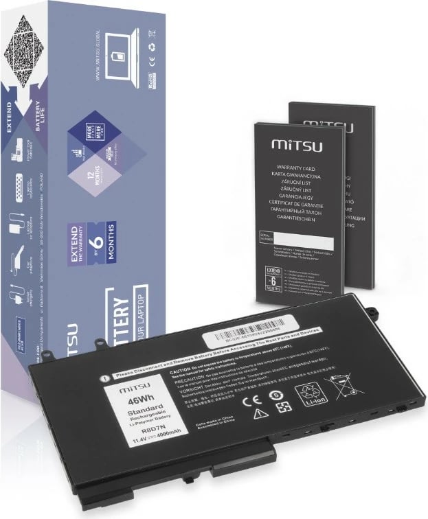 Bateri laptop Mitsu BC/DE-5510, 4000 mAh, 11.4V, për Dell Latitude 5410 5411 5500 Precision 3541 3550