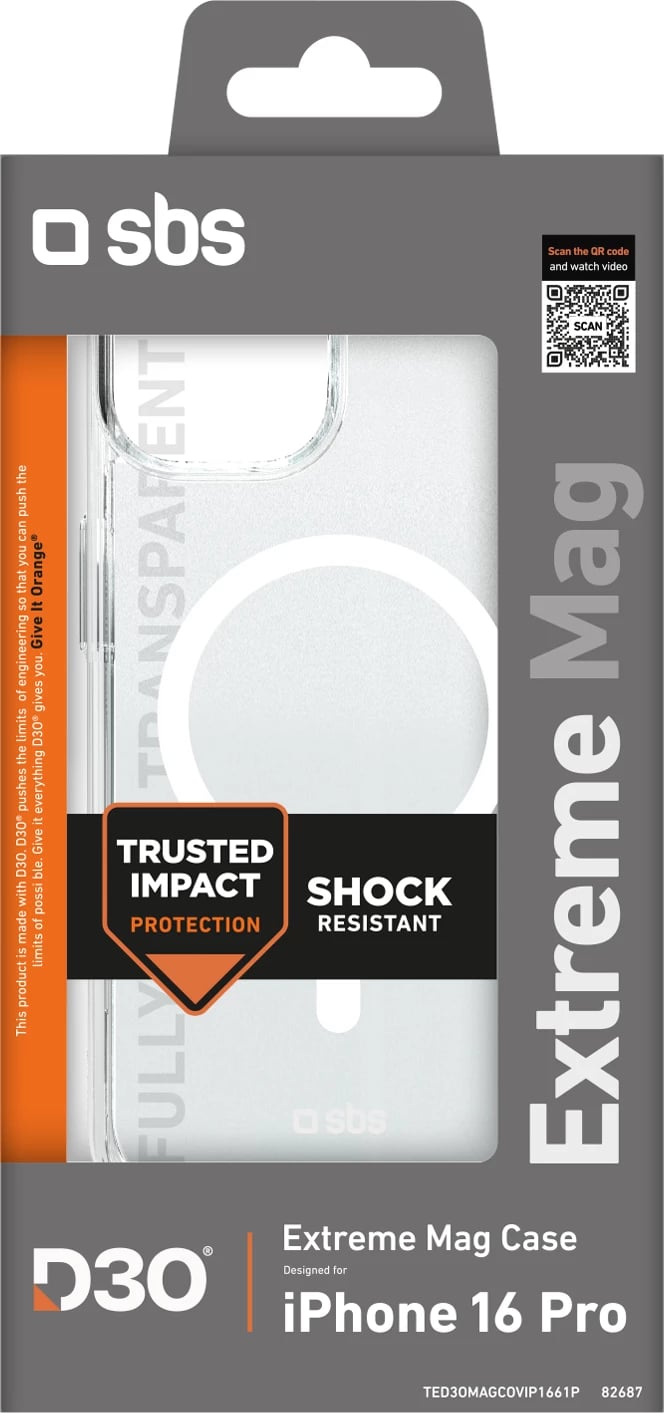 Mbështjellës SBS Extreme Mag D3O MagSafe për iPhone 16 Pro, Transparent