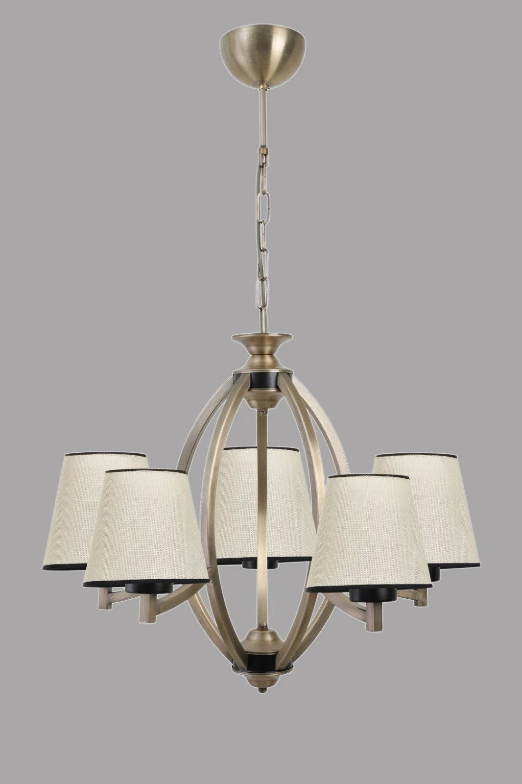 Llambë tavani Opviq Paul 5 llampa, metal, kapak stofe, ngjyrë bezhë, e zezë, ari