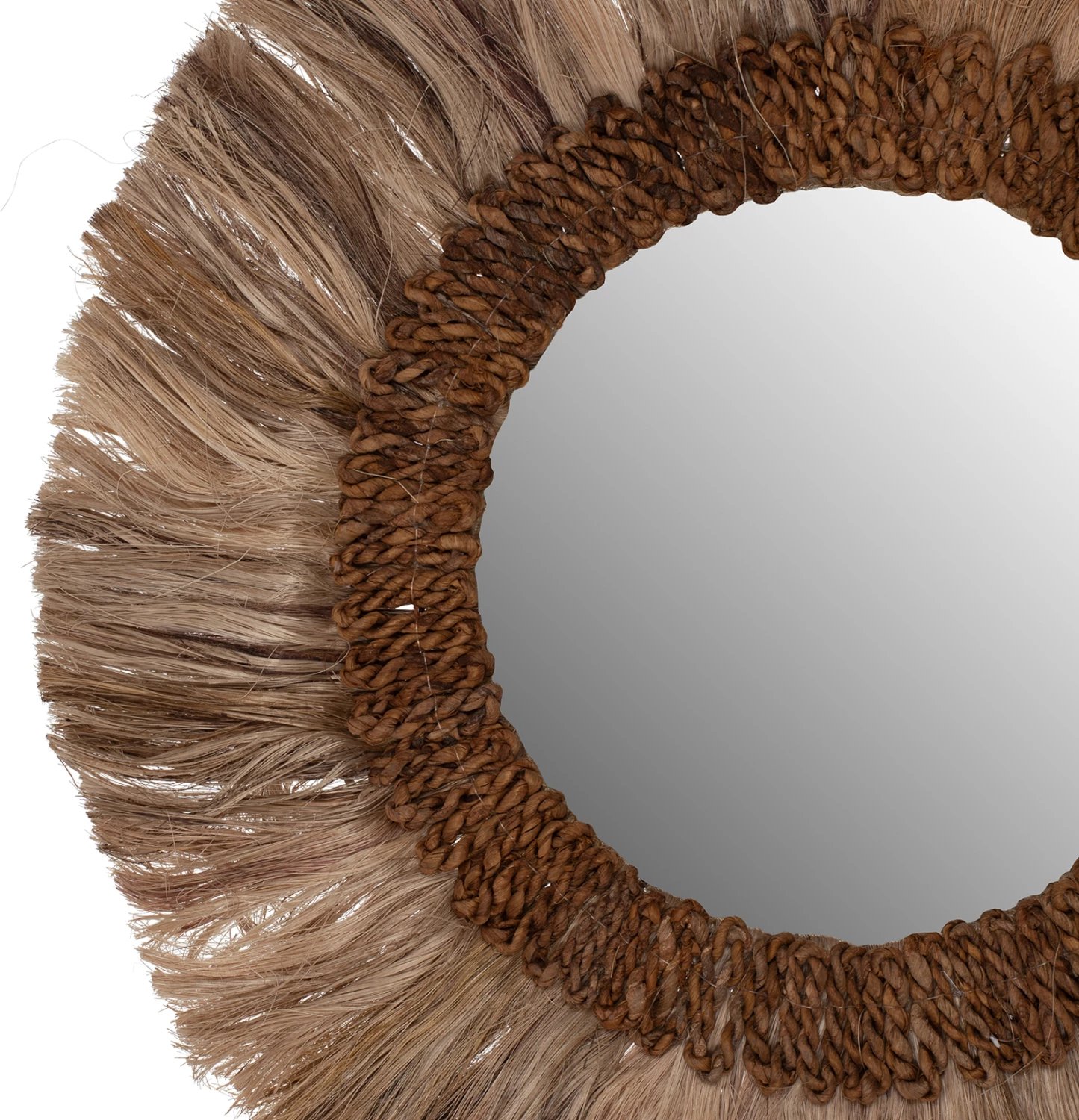 Pasqyrë rrethore me kornizë prej fibrash abaka, ngjyrë natyrale, 60x4,5x60 cm, FH7731