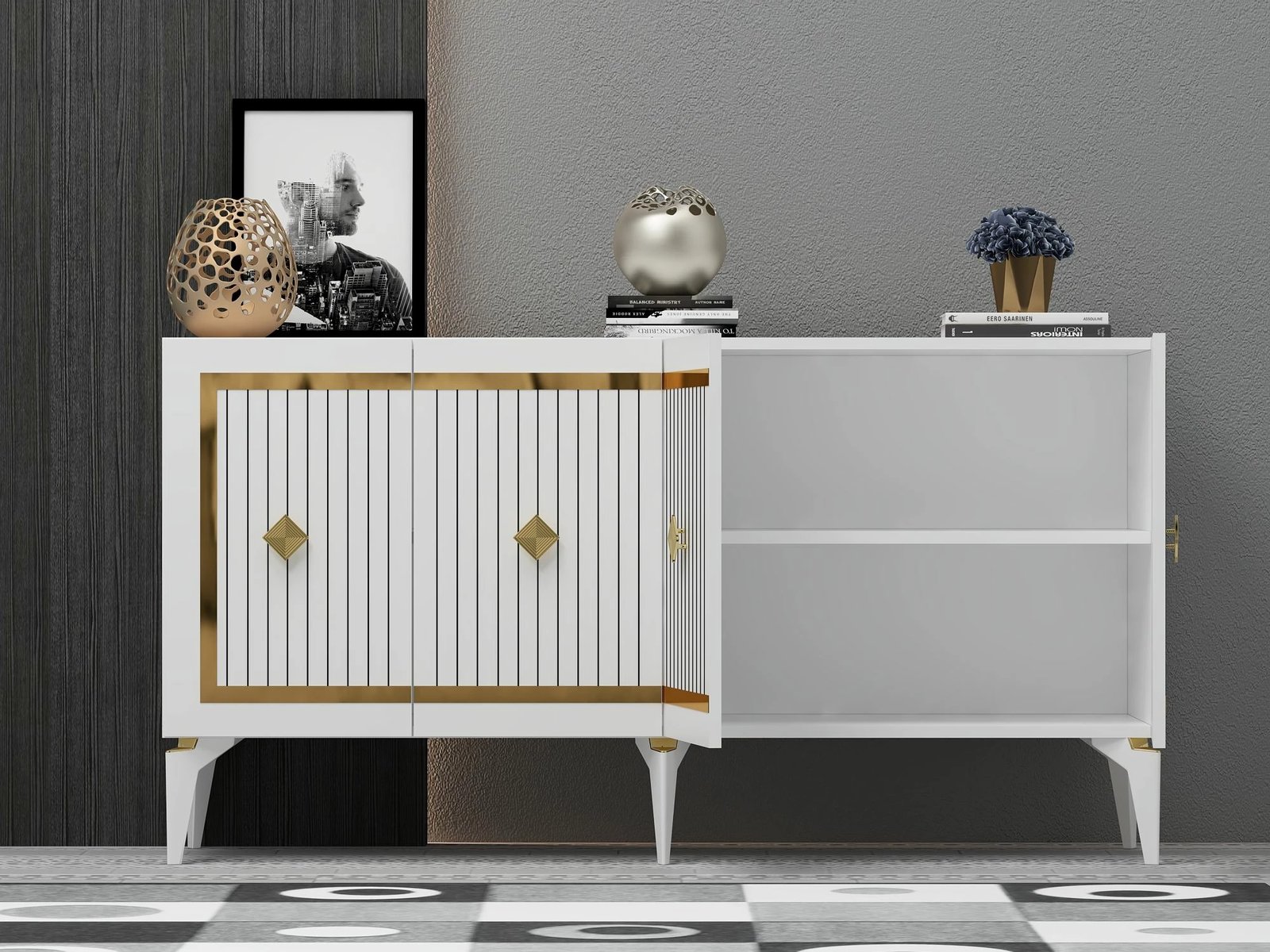 Konsol Skye Decor, e bardhë, ari, Nova