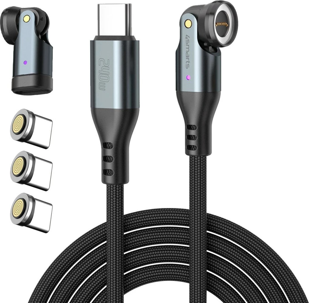 Kabëll USB-C 4smarts 541237, 1.8 m, 240W, i zi, gri