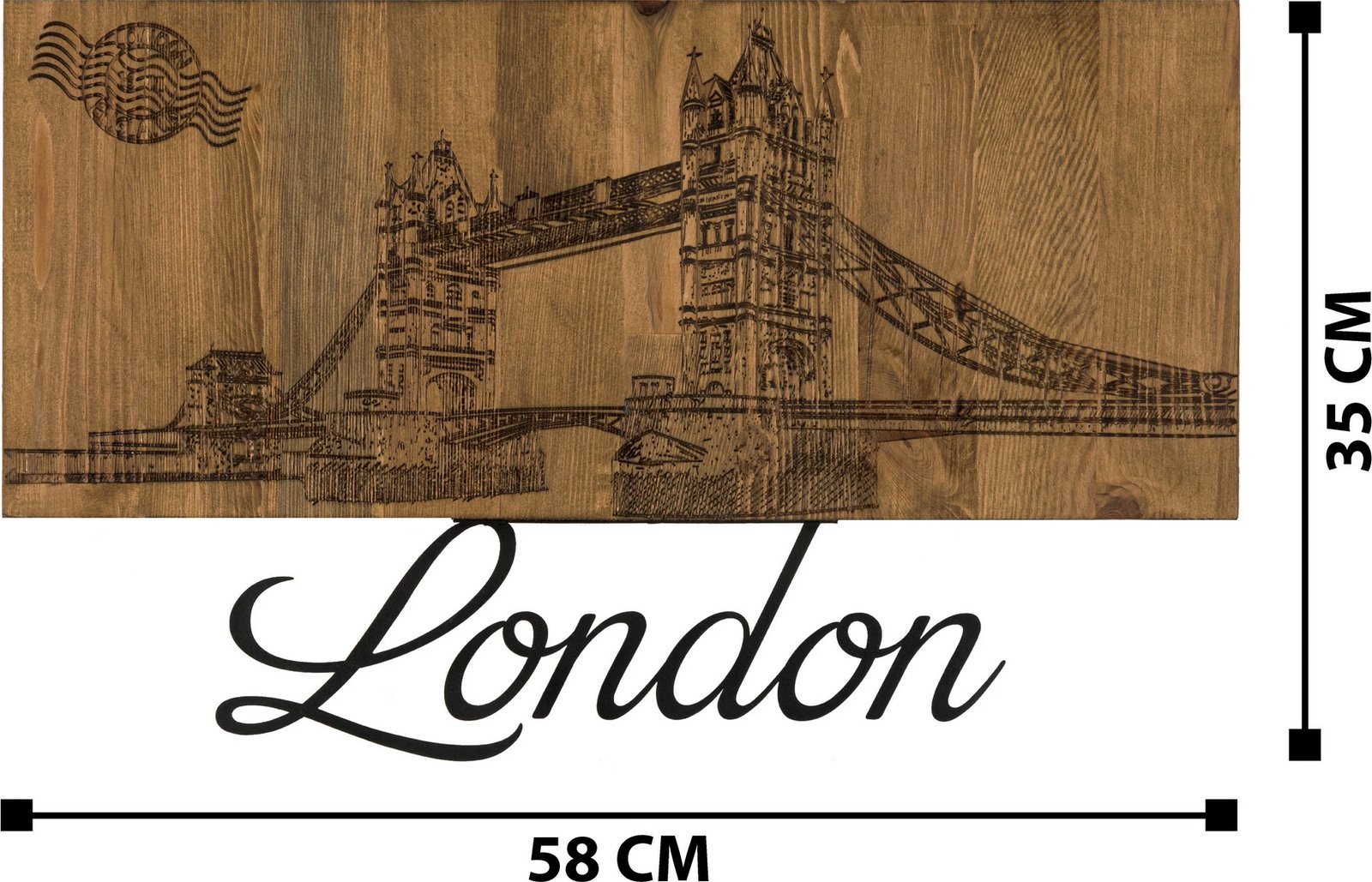 Aksesor dekorativ për mur, dru dhe metal, Wallity, Londër