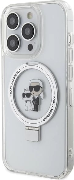 Mbështjellës Karl Lagerfeld Ring Stand Karl&Choupette MagSafe për iPhone 13 Pro/13, i bardhë