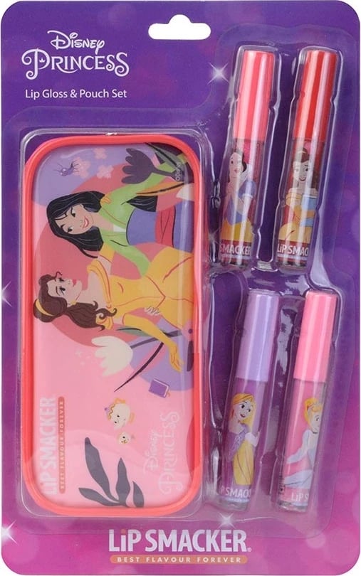 Set lip glossash për femra Lip Smacker Disney Princess 4x6ml me çantë kozmetike
