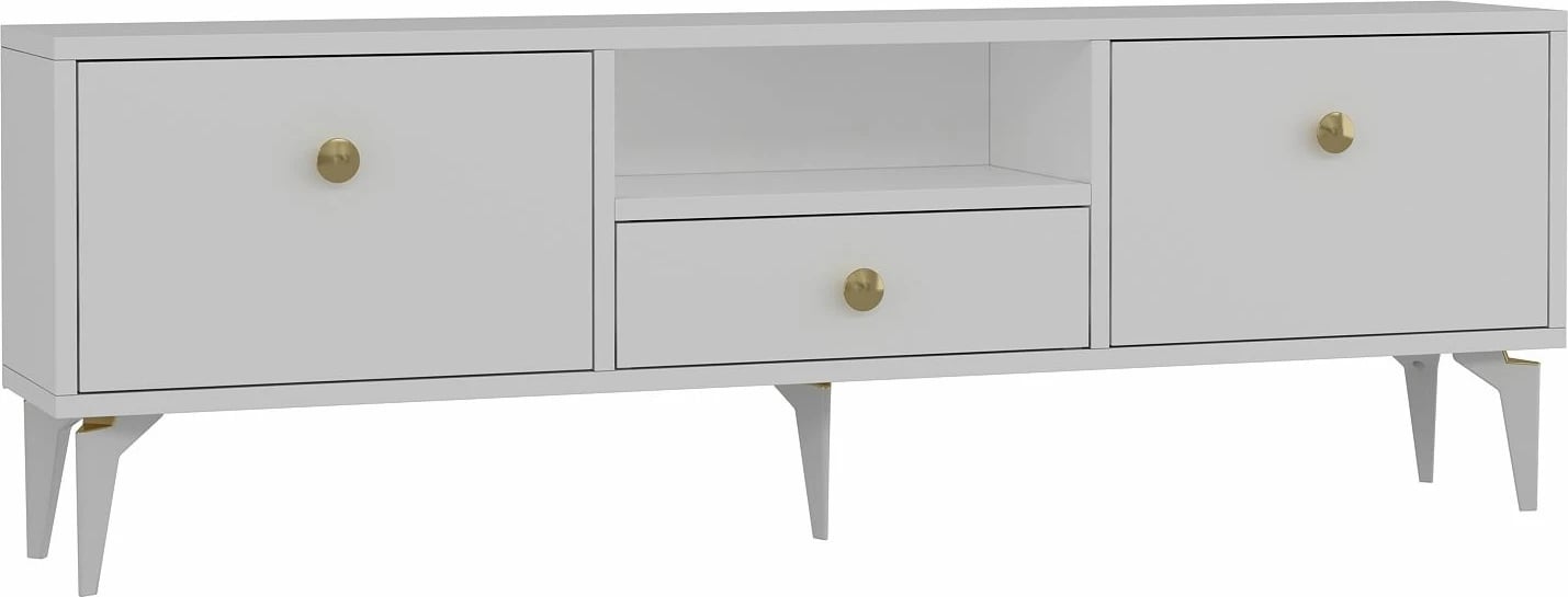 Komodë TV Skye Decor, 1300-DROP-1, e bardhë dhe ari