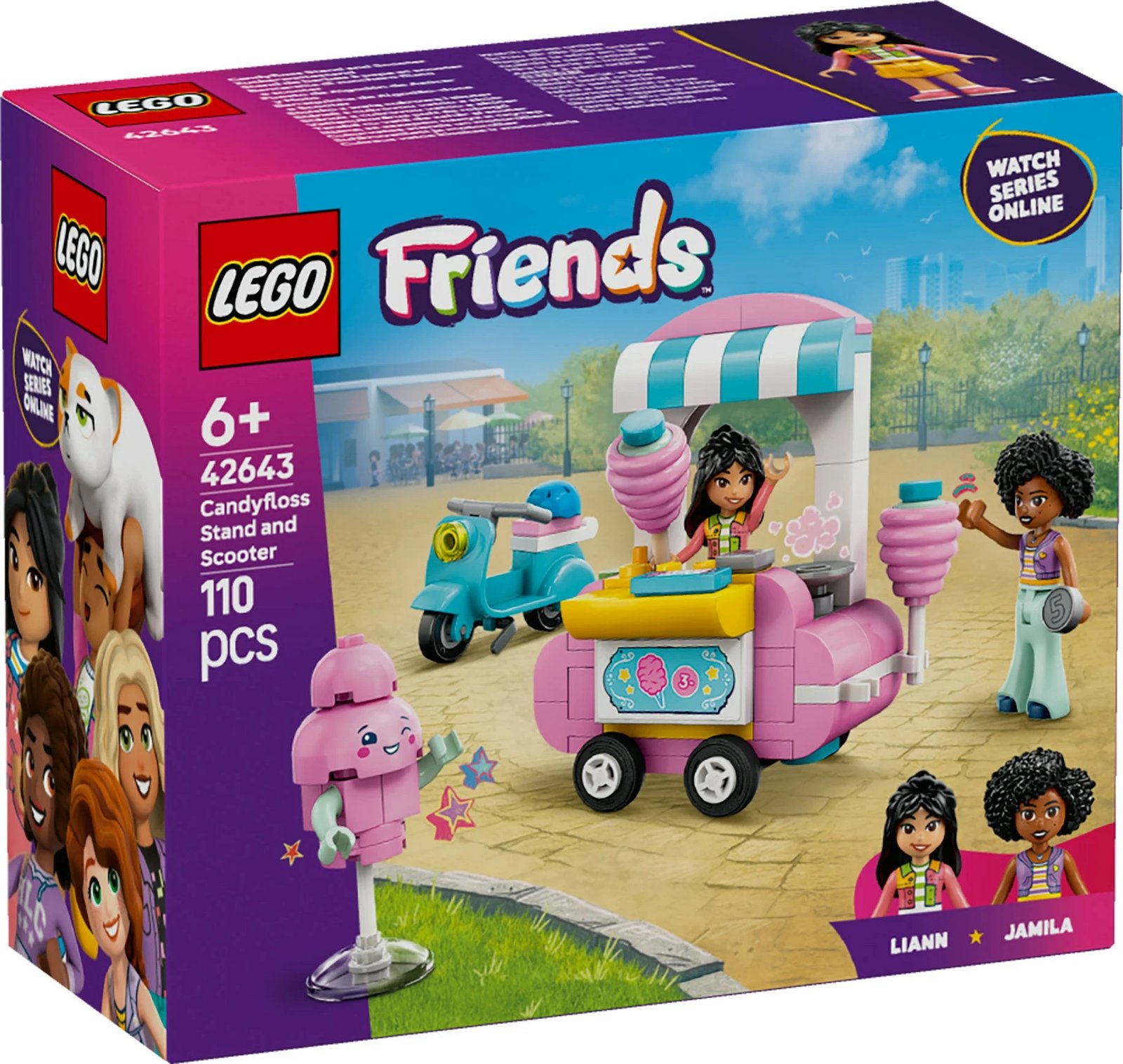 Set ndërtimi LEGO Friends 42643, kioskë sheqerka pambuku dhe skuter, 110 pjesë, shumëngjyrësh
