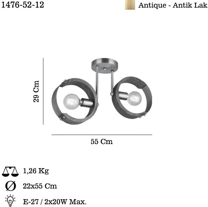 Llambë tavani Opviq, metal dhe dru, ngjyrë antike, Manya - 52-12