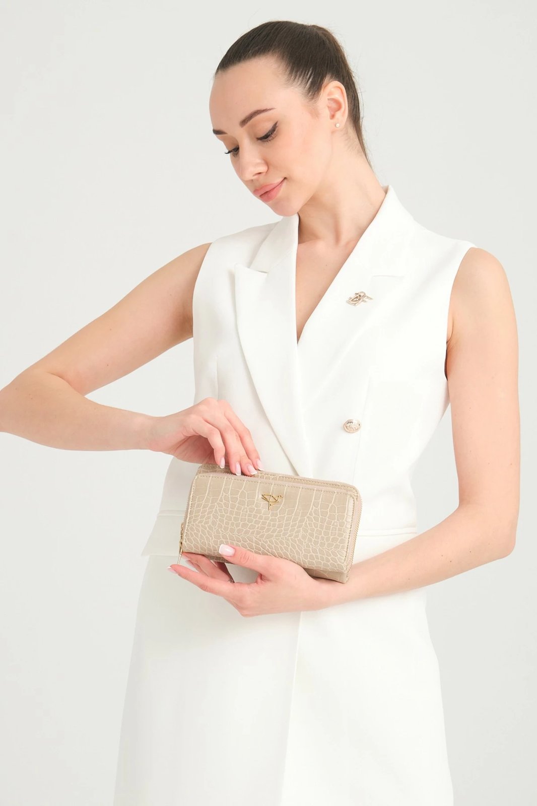 Portofol për gra, Zoozie Bags, lëkurë PU, ngjyrë bezhë, model hardhuci