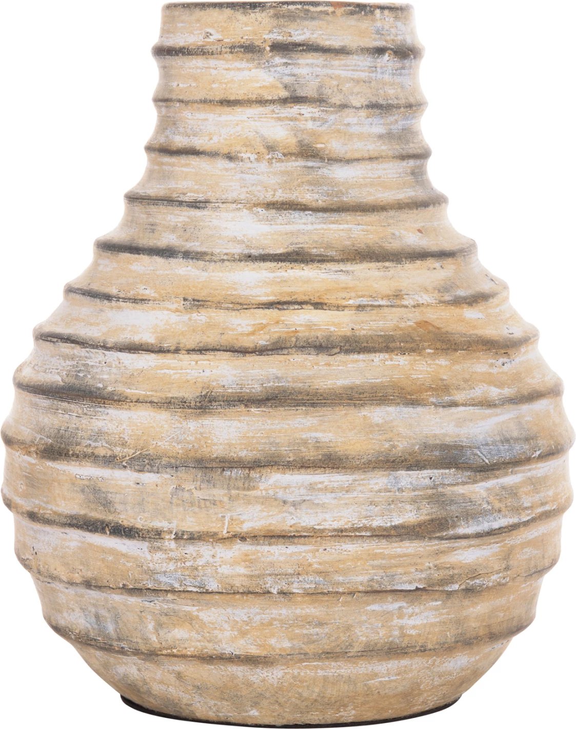 Vazo dekorative tavoline, terrakotë, ngjyrë bezhë e furçuar, VERMO FH4401, 27x30cm