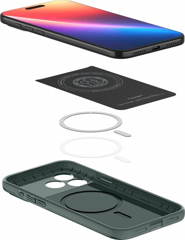 Mbështjellës Spigen Thin Fit MagSafe për iPhone 17 Pro/17 Pro Max, polikarbonat i hollë, unazë magnetike MagSafe, jeshile