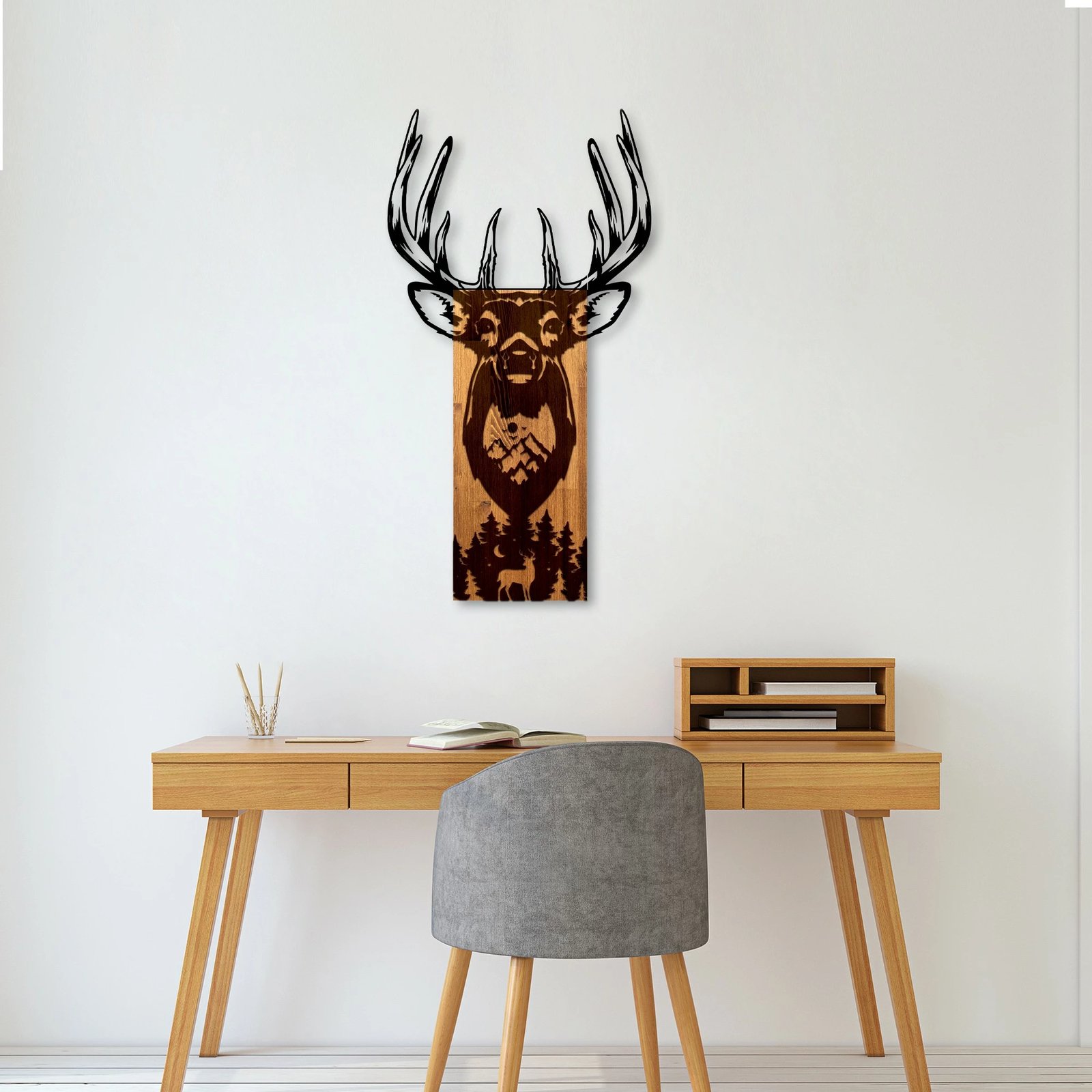 Aksesor dekorativ muri prej druri, Wallity, dreri në mal, ngjyrë arre dhe e zezë