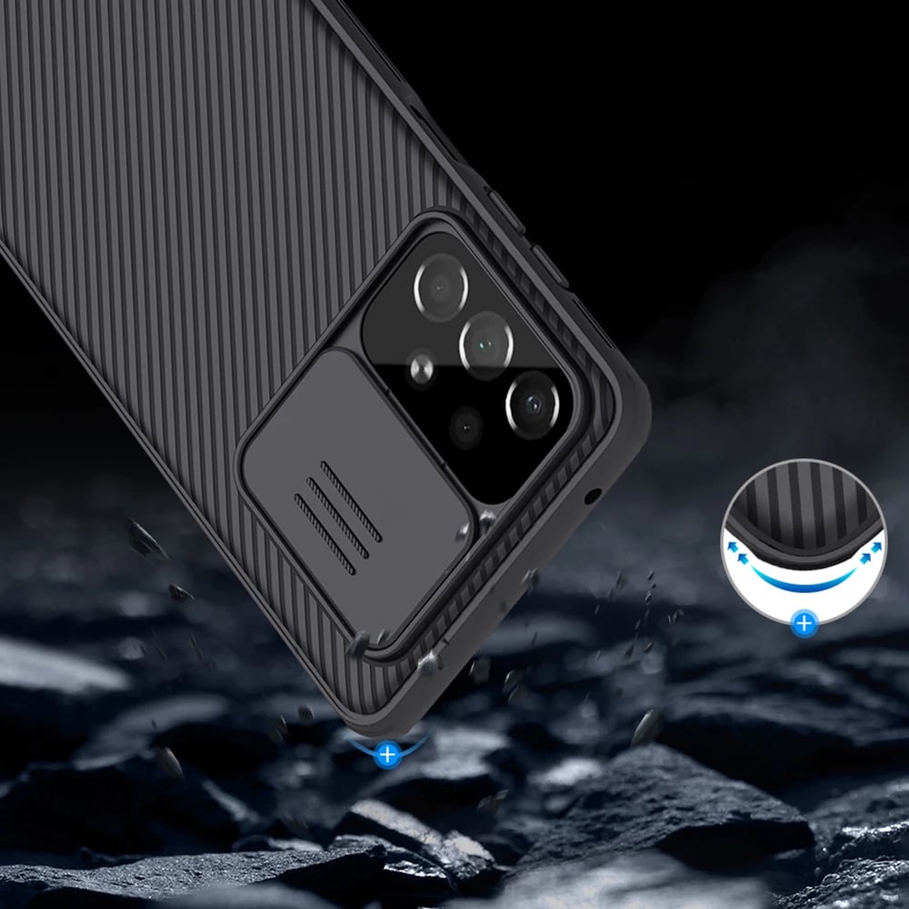 Mbështjellës Nillkin CamShield Pro për Samsung Galaxy A73, me mbulesë kamere, i zi