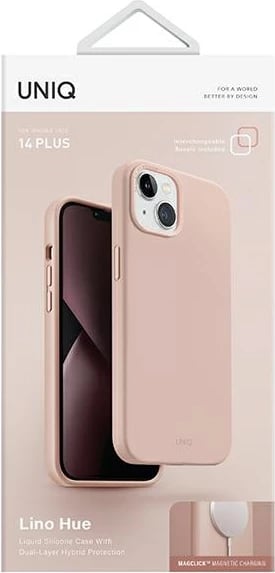 Mbështjellës UNIQ Lino Hue MagClick për iPhone 14 Plus, rozë