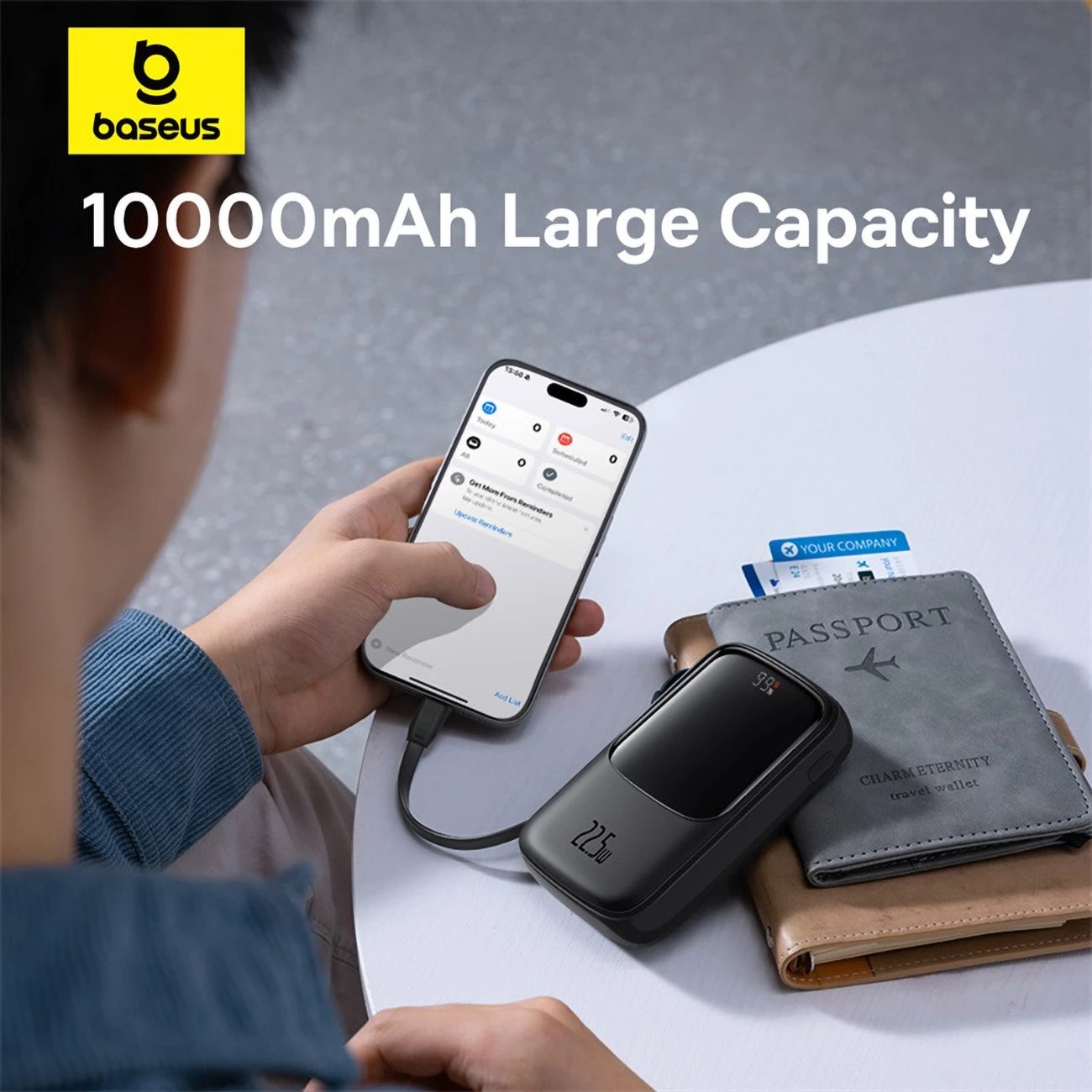 Powerbank Baseus QPow Pro+ 10000mAh, 22.5W, me kabllo USB-C të integruar dhe ekran, e zezë Powerbank Baseus QPow Pro+ 10000mAh, 22.5W, me kabllo USB-C të integruar dhe ekran, e zezë