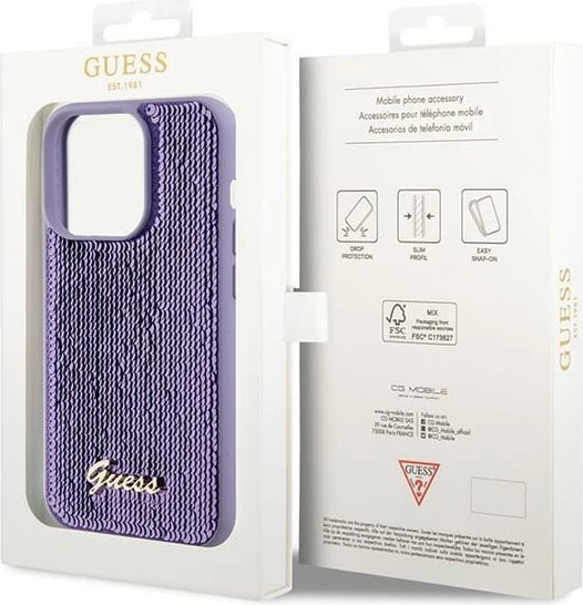 Mbështjellës Guess Sequin Script Metal për iPhone 15 Pro, vjollcë Mbështjellës Guess Sequin Script Metal për iPhone 15 Pro, vjollcë