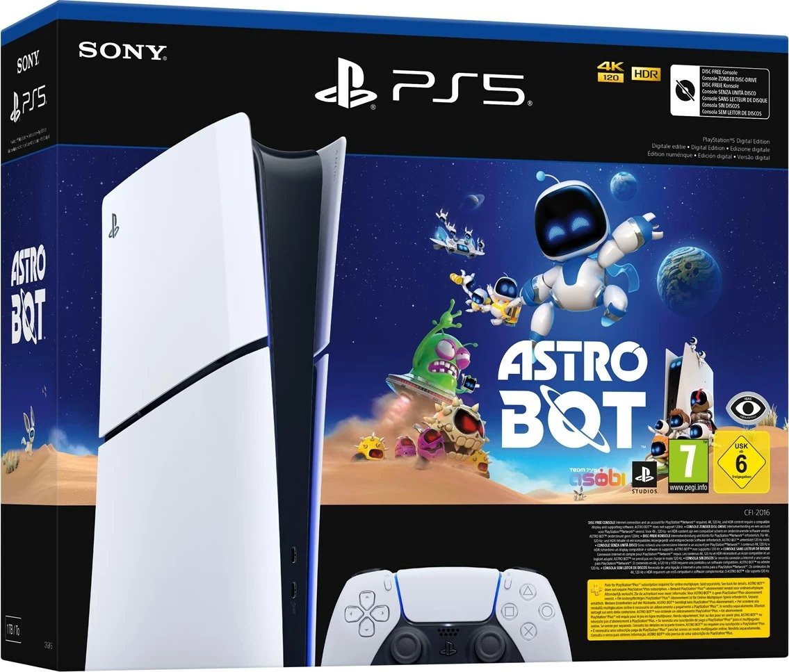 Konzolë lojërash Sony PlayStation 5 Digital Edition Slim, 1 TB, me Astro Bot, zi/bardhë