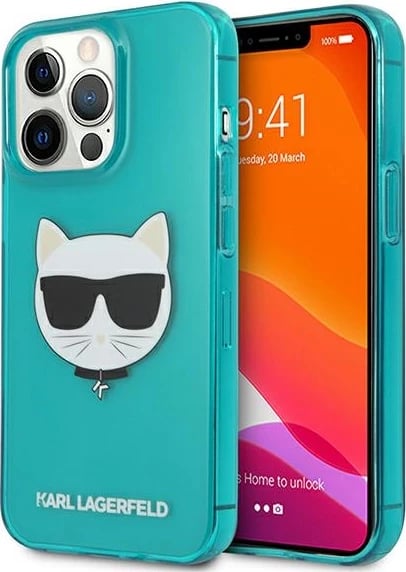 Mbështjellës Karl Lagerfeld KLHCP13LCHTRB për iPhone 13/13 Pro, 6.1", Choupette Head, Kaltër
