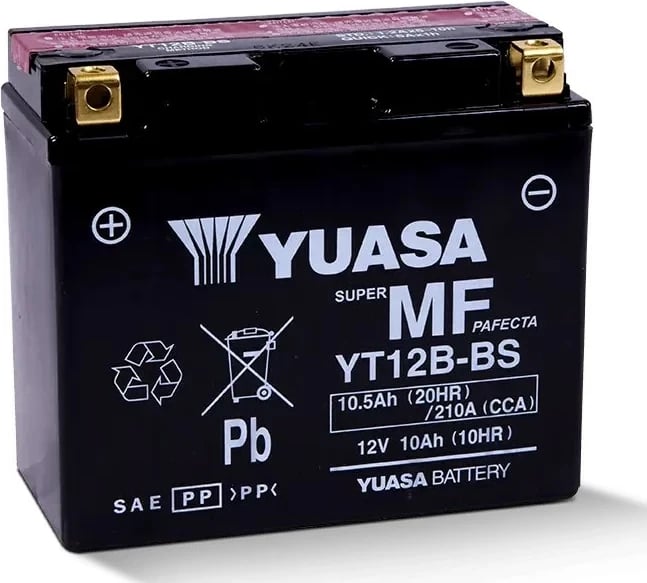 Bateri motoçiklete Yuasa YT12B-BS, 10 Ah, 12 V, e zezë