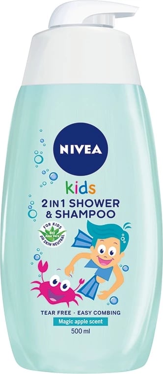 Xhel dushi 2-në-1 për fëmijë Nivea me aromë mollë dhe karamel, 500ml Xhel dushi 2-në-1 për fëmijë Nivea me aromë mollë dhe karamel, 500ml