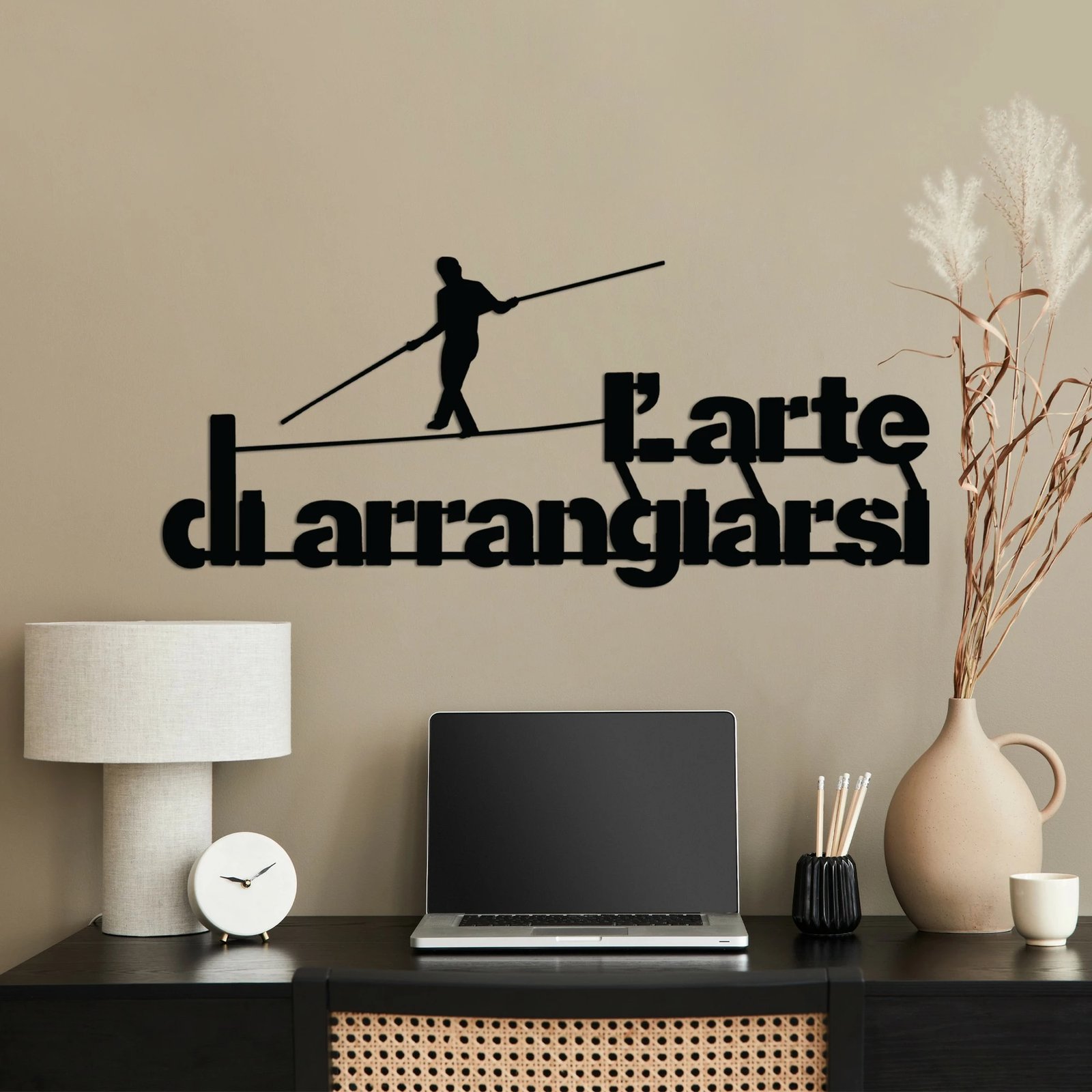 Aksesor dekorativ metalik për mur, Wallity Arrangiarsi 3, ngjyrë e zezë, 60x25cm