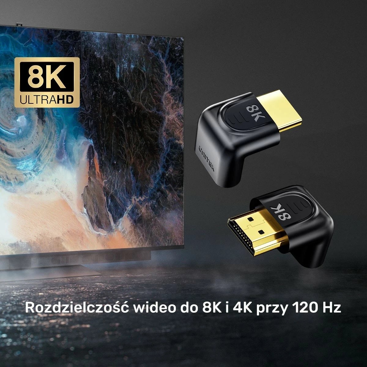 Adapter HDMI Unitek 8K, 90 dhe 270 shkallë, i bardhë