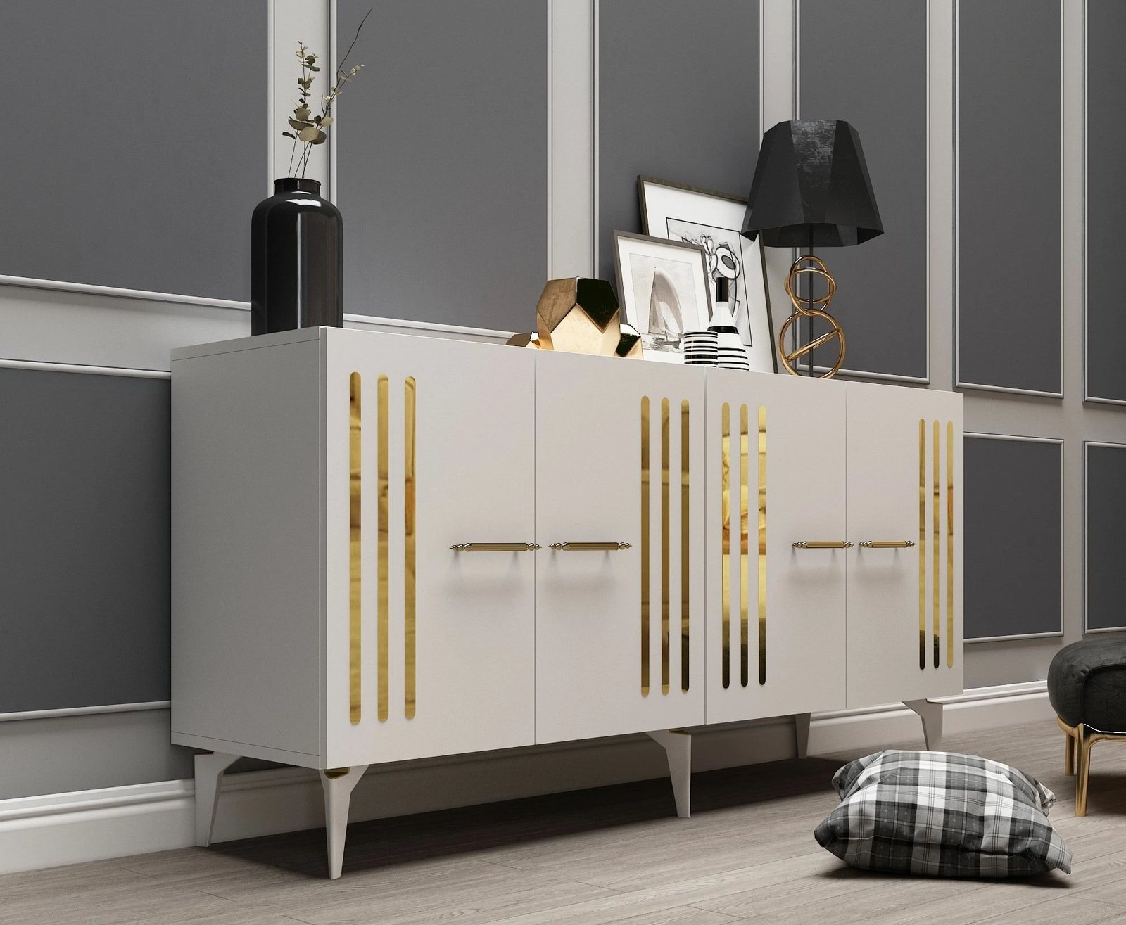 Konsolë Skye Decor, e bardhë, ari