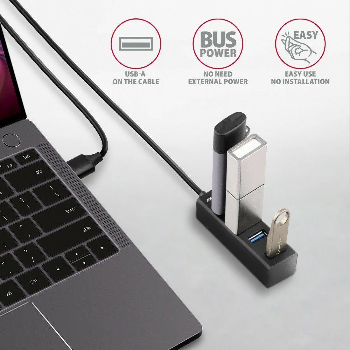 Hub USB AXAGON HUE-M1AL, 4 porta, USB 3.2 Gen 1, kabllo 1.2m, zi