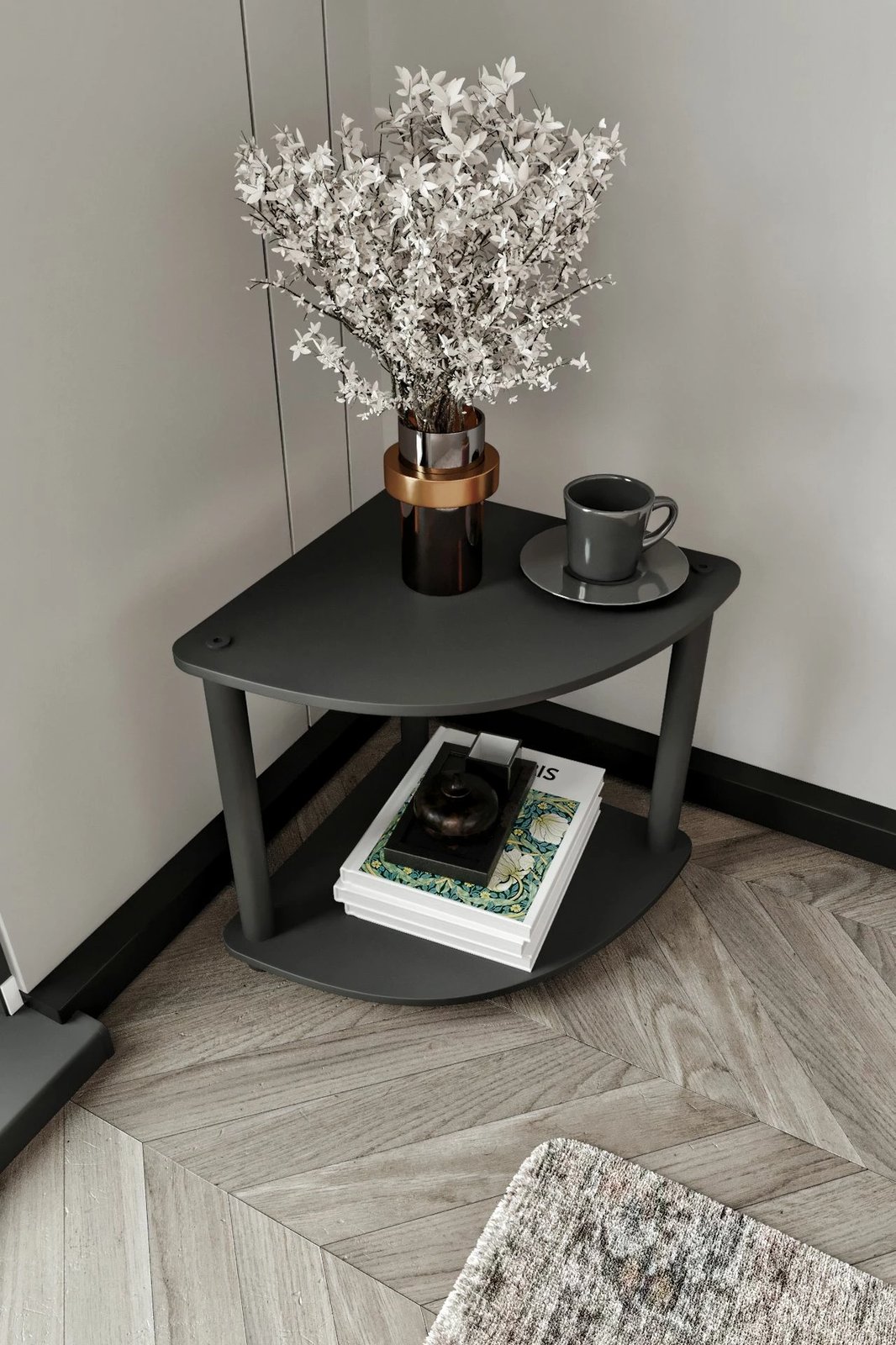 Tavolinë anësore këndore, dy kate, ngjyrë e zezë, Skye Decor