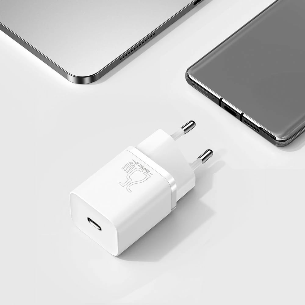 Karikues muri Baseus Super Si 1C, 25W, USB Type C, i bardhë Karikues muri Baseus Super Si 1C, 25W, USB Type C, i bardhë