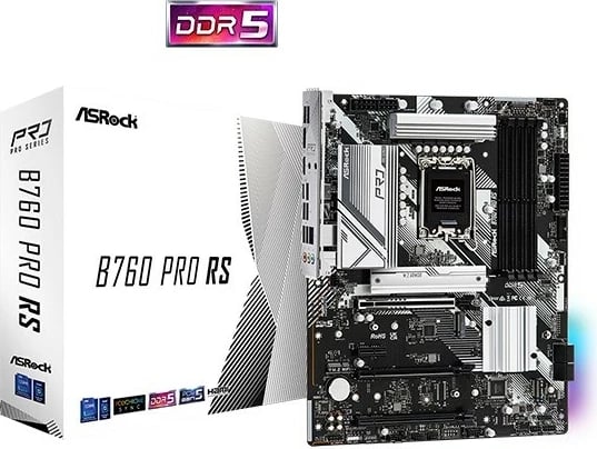 Pllakë amë ASRock B760 Pro RS, LGA1700, DDR5, ATX, e zezë