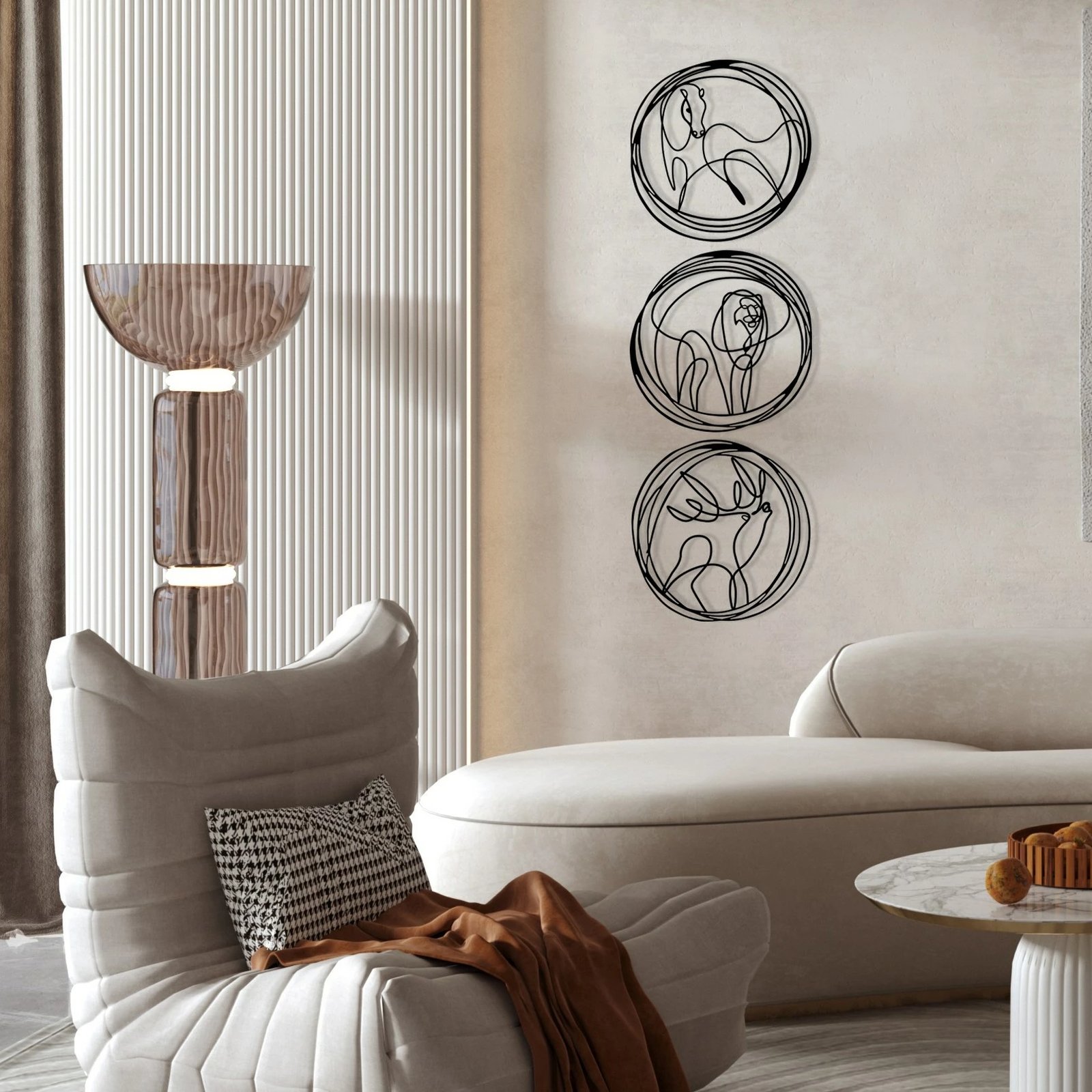 Aksesor dekorativ metalik për mur, dizajn dreri, luani, kali, ngjyrë e zezë, 152x50cm