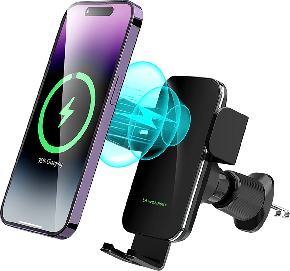 Mbajtës telefoni me karikues wireless Wozinsky WEDZ-3Y8S për veturë, 15W, i zi