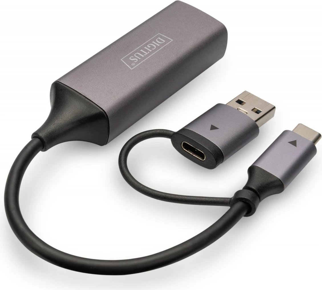 Adapter rrjeti LAN Digitus DN-3028, USB-C + USB-A, 2.5 Gbps, Gri